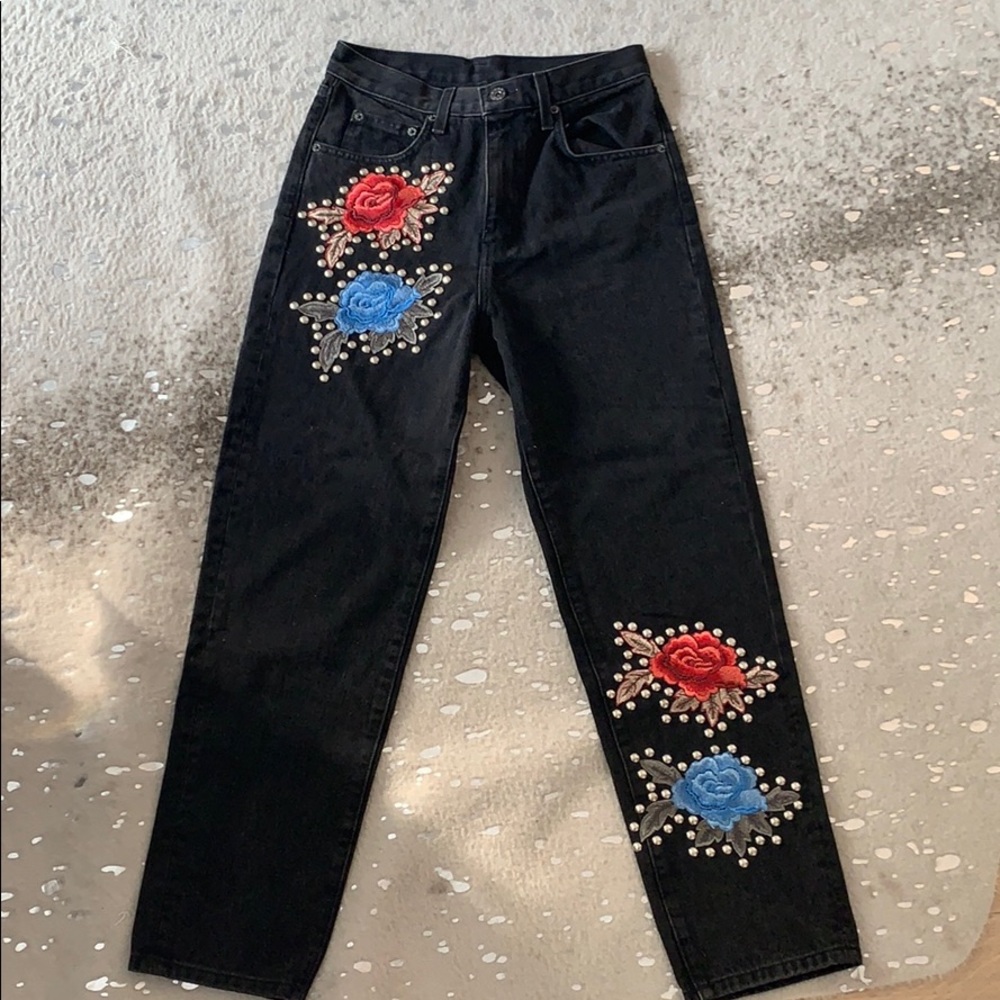 Carmar black embellished floral jeans